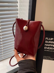 Pearl Decor Faux Leather Crossbody Bag