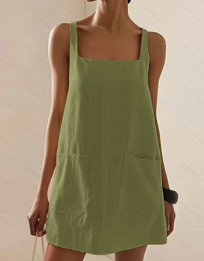 Stylish Versatile Loose-fitting Solid-color Slip Dress With Pockets