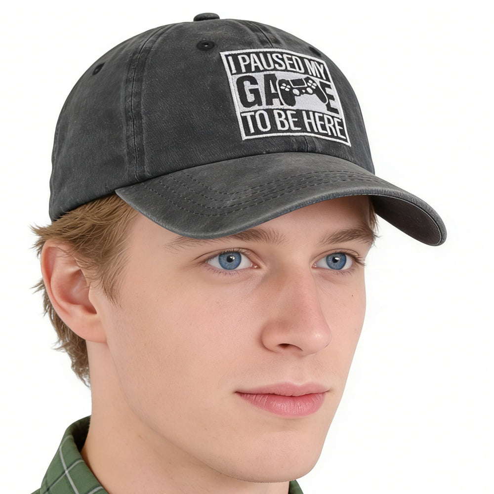 2pcs I Paused My Game To Be Here Baseball Cap,Gamer Gifts For Men Women, Adjustable Embroidered Wash Cotton Baseball Cap