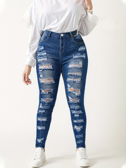 New Women’s Fashionable Casual Jeans, Tight Fitting Ripped Jeans, High Waisted Jeans