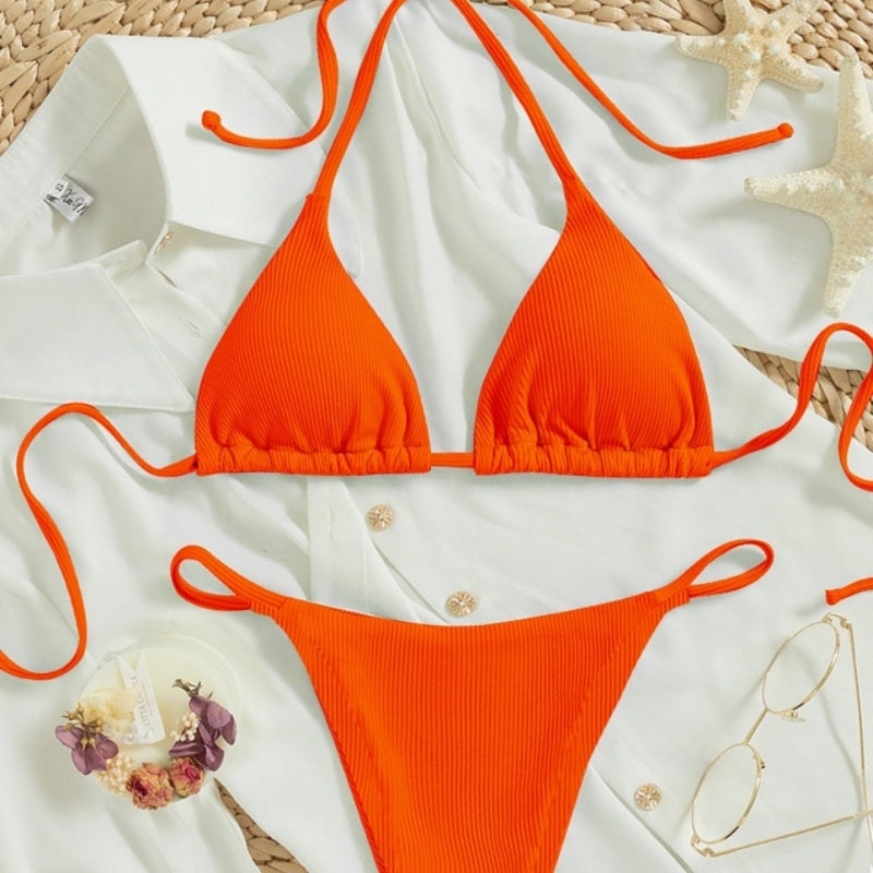 Factory Wholesale Women's Sexy Small Rib Bikini Tie Bikini Set Two Piece Swimsuit Beach Wear