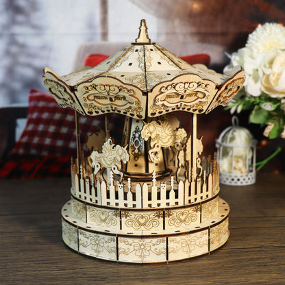Sales Are Prohibited On The TEMU And SHEIN-MUSIC PARK 3d Wooden Puzzle Carousel Music Box Handmade Assembly Model Kit Holidays Birthdays Christmas Gifts