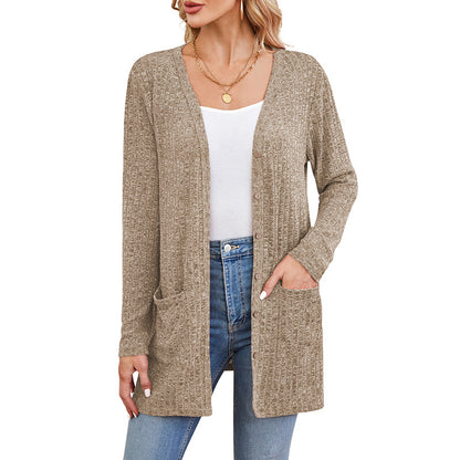 Fall Women's Clothing Sunken Stripe Solid Color Long Sleeve Women's Sweater