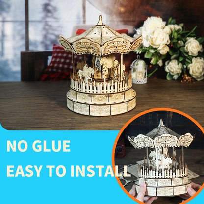 Sales Are Prohibited On The TEMU And SHEIN-MUSIC PARK 3d Wooden Puzzle Carousel Music Box Handmade Assembly Model Kit Holidays Birthdays Christmas Gifts