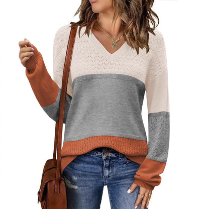 V-neck Hollow-out Pullover Knitted Rib Sweater