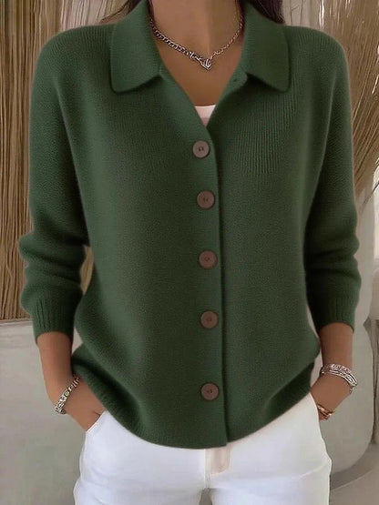 Button-knitted Lapel Sweater Cardigan Coat For Women