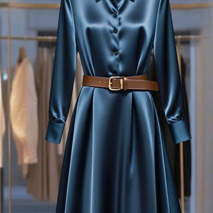 Temperament Long-sleeved Dress Autumn Solid Color A-line Skirt