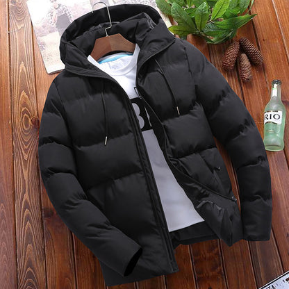 Winter Men's Solid Color Hooded Padded Coat