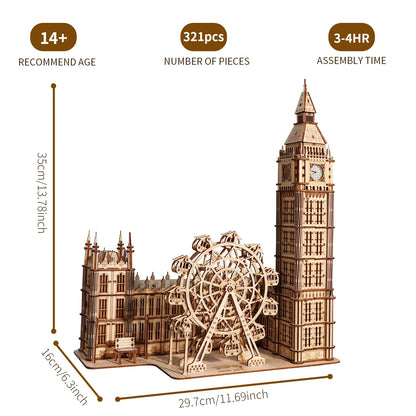 Sales Are Prohibited On The TEMU And SHEIN -MUSIC PARK 3D Wooden Puzzle Big Ben Model Kits Desktop Clock DIY Building Blocks Creative Gift Home Decor For Family Unique Christmas Gift