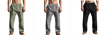Men's Beach Trendy Button Loose Skin-friendly Breathable Sports Linen Trousers