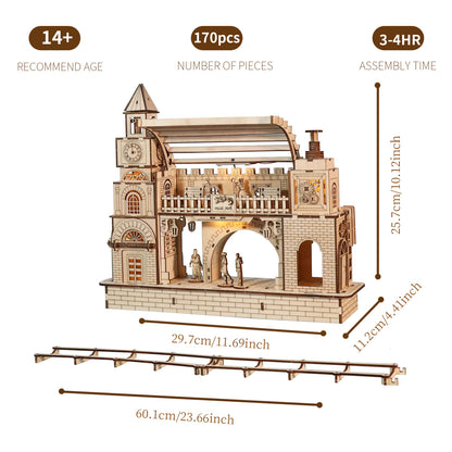 Sales Are Prohibited On The TEMU And SHEIN -MUSIC PARK3D Wooden Puzzle Railway Station Model Kits To Build Wooden Construction Handmade DIY Craft Unique Gift For Christmas