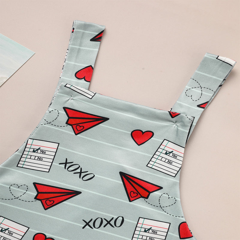 Baby Boy Girl's Casual Heart & Paper Plane Print Overalls, Adjustable Strap Romper For Spring Fall