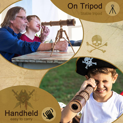 ROKR 3D Puzzles For Adults Wooden Telescope Building Model Kit With Tripod For Adults -3X Magnification Science Kit Gifts