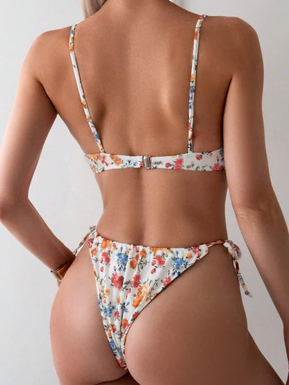 Ladies' Fresh Floral Style Quick Drying Bikini Swimsuit For Beach Leisure