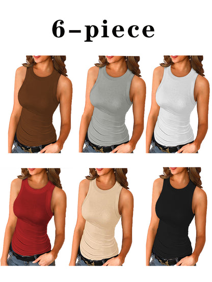 New Solid Color Printed Round Neck Vest For Women