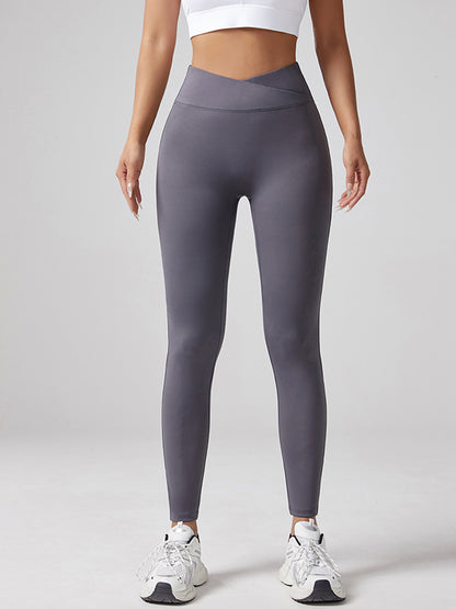V-waist Yoga Elastic Tight Pants, Women's Peach Hip Lifting Running Speed Drying Yoga Pants, Workwear Pocket Button Pants