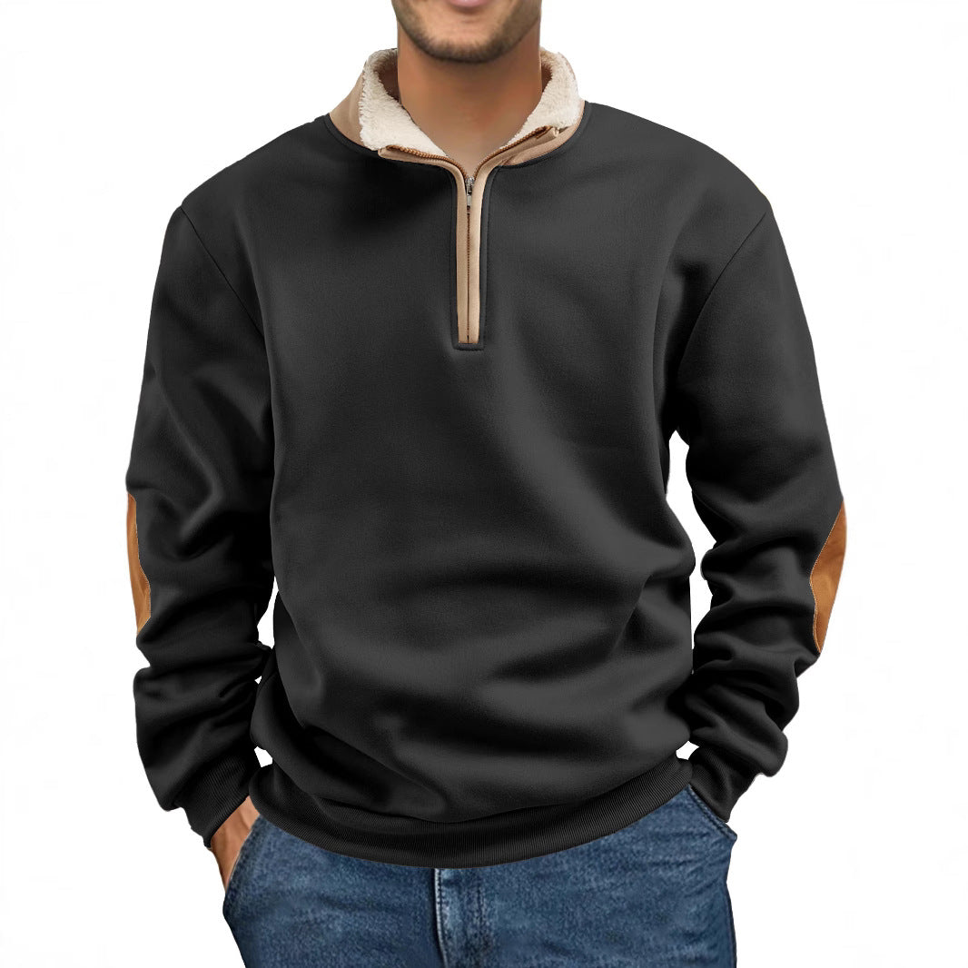 Retro Patchwork Half Cardigan Men's Long-sleeved Sweater