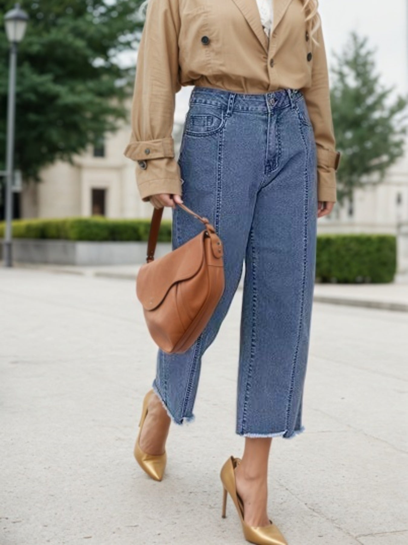 New Women’s Fashionable Casual Plus Size Jeans, High Waist Wide Leg 7-inch Straight Leg Jeans, Suitable For Various Clothing, Women’s Plus Size Women’s Clothing