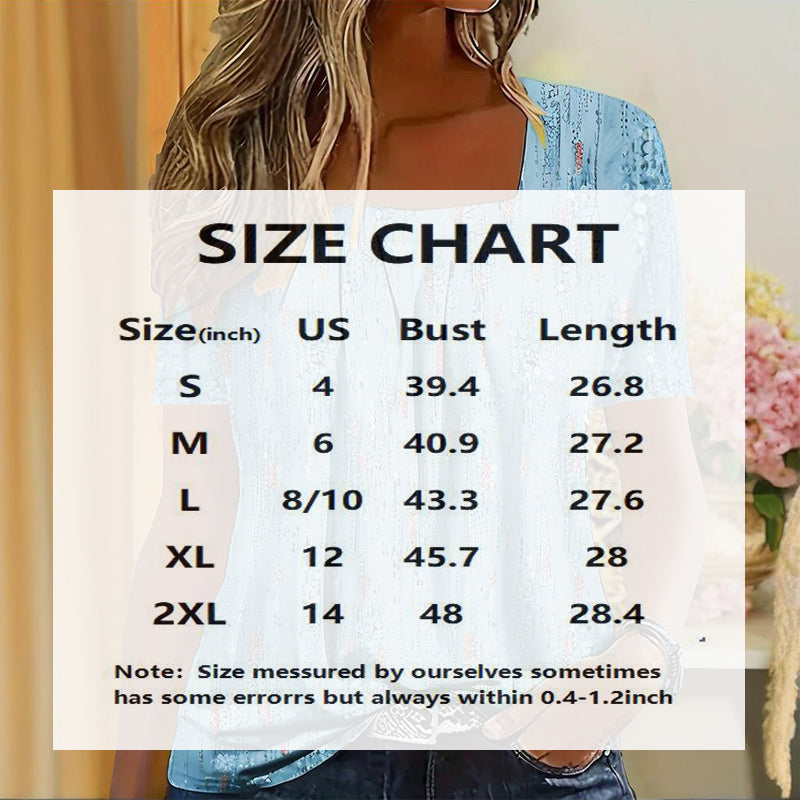 Women's Casual Square Neck Glitter T-Shirt - Sparkling Short Sleeve Top With Printed Design, Vibrant Spring&Summer Fashion Tee