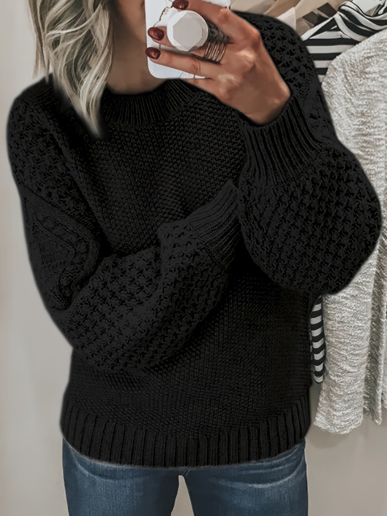 Warm Sweater Versatile Solid Color Outerwear Knitted Pullover For Women