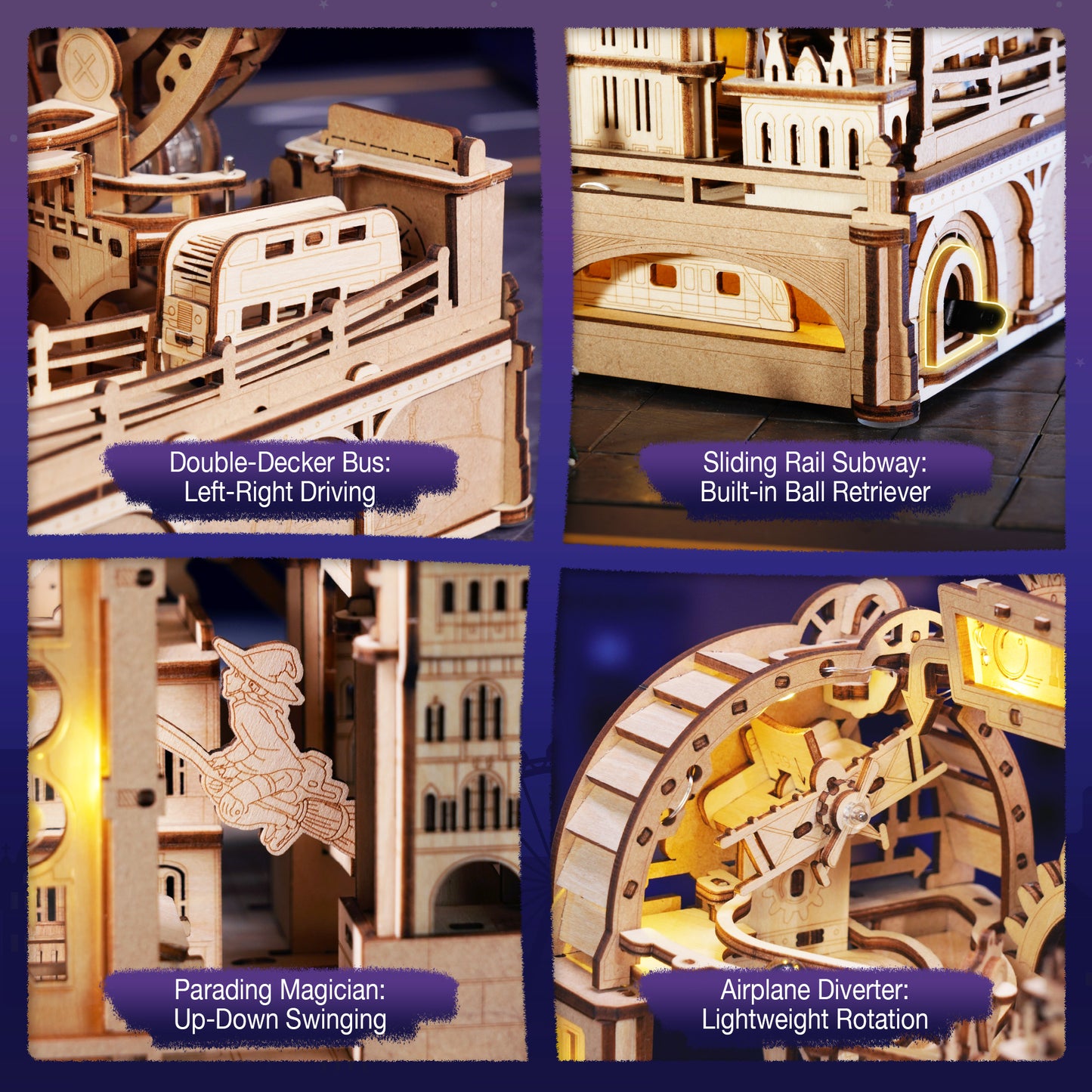 ROKR 3D Wooden Puzzle Marble Track - London City Model With LED Lights, 431-Piece Mechanical Building Set, Perfect For DIY Educational Engineering Art Gifts For Adults And Teens