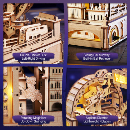 ROKR 3D Wooden Puzzle Marble Track - London City Model With LED Lights, 431-Piece Mechanical Building Set, Perfect For DIY Educational Engineering Art Gifts For Adults And Teens