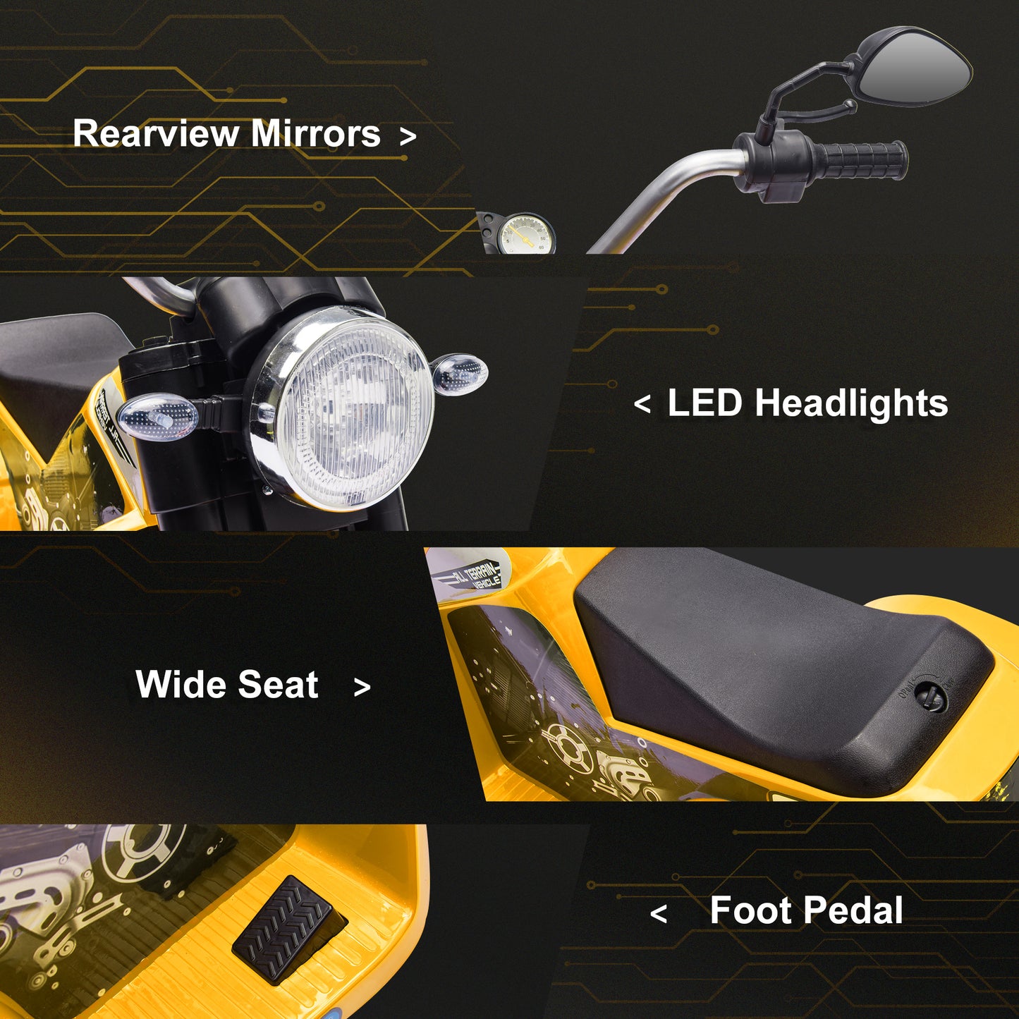 Electric Motorcycle for Kids, 6V Battery Powered Ride-On Dirt Bike 3-Wheels Motorbike with Horn Headlights Realistic Sounds Speed for 18 - 36 Months Yellow