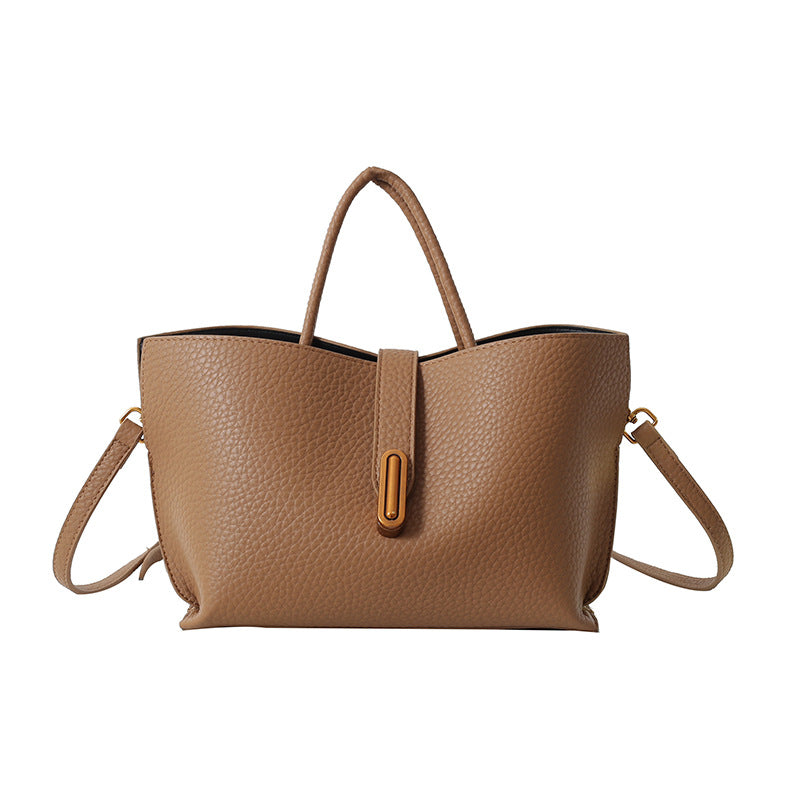 INS Litchi Pattern Shoulder Bag Fashion Zipper Bucket Bag High Capacity Totes Handbag For Women