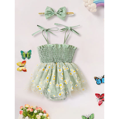 Newborn Infant Baby Girl Summer Outfits Romper Dress Floral Jumpsuit With Bow Headband Set