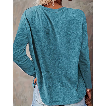 Women's Dragonfly Print Crew Neck T-Shirt, Casual Long Sleeve Top For Spring & Fall