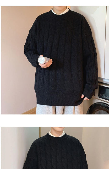 Loose Base Twist Round Neck Sweater Hand-woven Sweater
