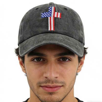 Christian American Flag Cross Baseball Cap Adjustable Embroidered Jesus Hat Patriotic Religious Gift For Men Women
