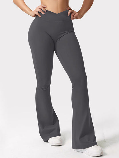 V-waist Elastic Sports Tight Pants Women's Peach Hip Lifting Yoga Bell Bottom Pants