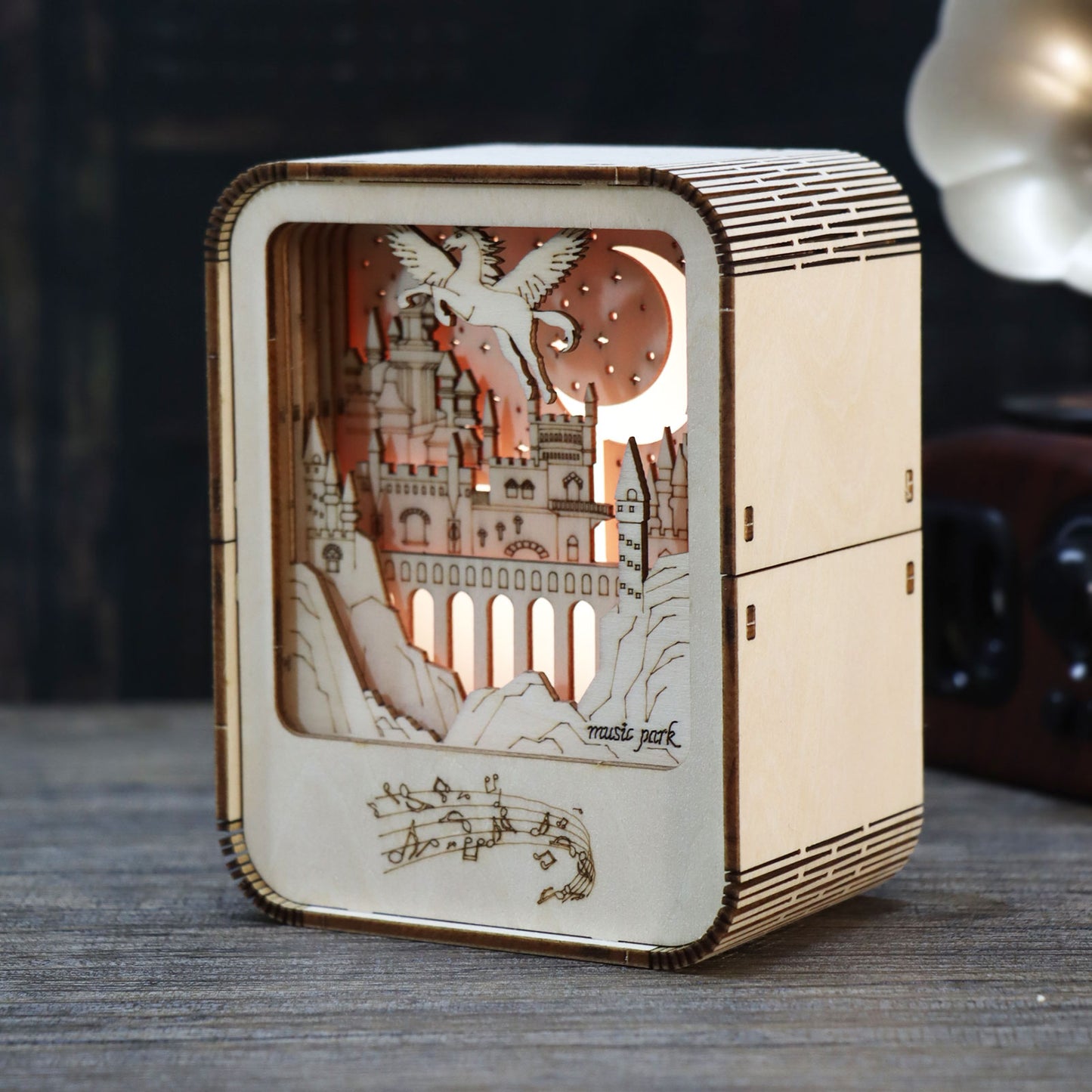 Sales Are Prohibited On The TEMU And SHEIN -MUSIC PARK Music Park 3D Wooden Puzzles Castle Music Box Night Light DIY Crafts Model Kits Birthday And Christmas Gifts