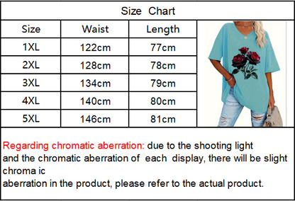 Self-pick-up Plus Size Women's Fashion V-Neck Printed Short Sleeve T-Shirt Only Self-pickup Is Supported