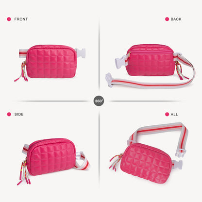 Puffer Bag Quilted Belt Bag Small Puffy Fanny Pack For Woman Running Traveling Hiking Workout Sports With Adjustable Strap-Rose