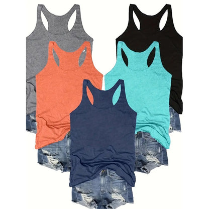 Women's 5-Pack Racerback Tank Tops Summer Casual Sleeveless Crew Neck Basics Vest