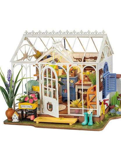 Robotime DIY Doll House With Furniture Children Green Miniature Dollhouse Wooden Kits Assemble Toy Xmas Brithday Gifts
