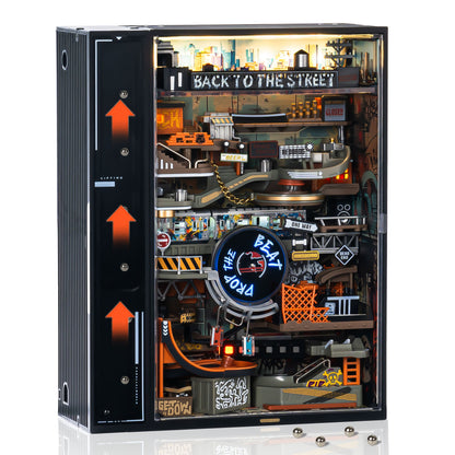 ROKR Parallel World Hip Hop Street Pinball Track, Mechanical 3D Puzzle With LED Lights And Automatic Lifting Function, USB Powered, Cyberpunk Desktop Ornament, DIY Model Assembly Kit MR03S