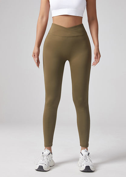 V-waist Yoga Elastic Tight Pants, Women's Peach Hip Lifting Running Speed Drying Yoga Pants, Workwear Pocket Button Pants