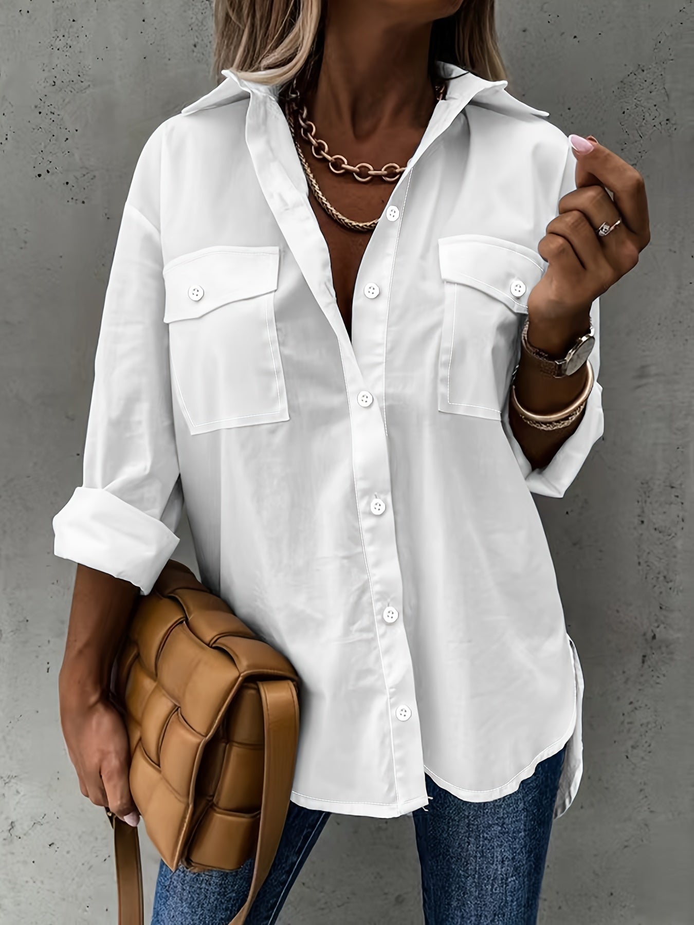 Simple Casual Long Sleeve Shirt With Pocket