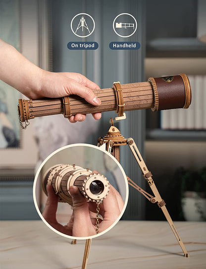 ROKR 3D Puzzles For Adults Wooden Telescope Building Model Kit With Tripod For Adults -3X Magnification Science Kit Gifts