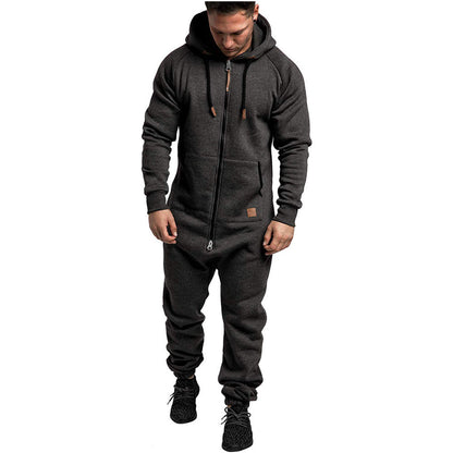 Men's hooded fleece jumpsuit