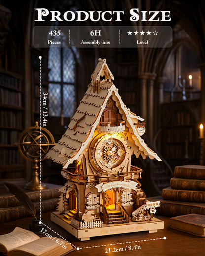 ROKR 3D Wooden Cuckoo Clock Puzzle, A Fun 3D Clock Puzzle Toy With LED Lights And Cuckoo Sounds, 435-piece Mechanical Wall Clock DIY Assembly Set, Suitable For Adults,LC901