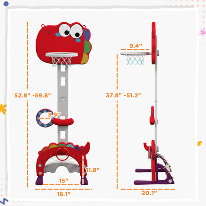Adjustable Height 4.4-5 ft Kids Basketball Hoop, 5 in 1 Design, for Indoor Use, Red