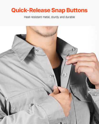 FR Shirts For Men, 7oz. Flame Resistant Welding Jacket, Machine Washable Cotton Heat-Resistant Welding Shirt, Meets ATPV 9.2 Cal/cm² Arc Rating - XXL Size