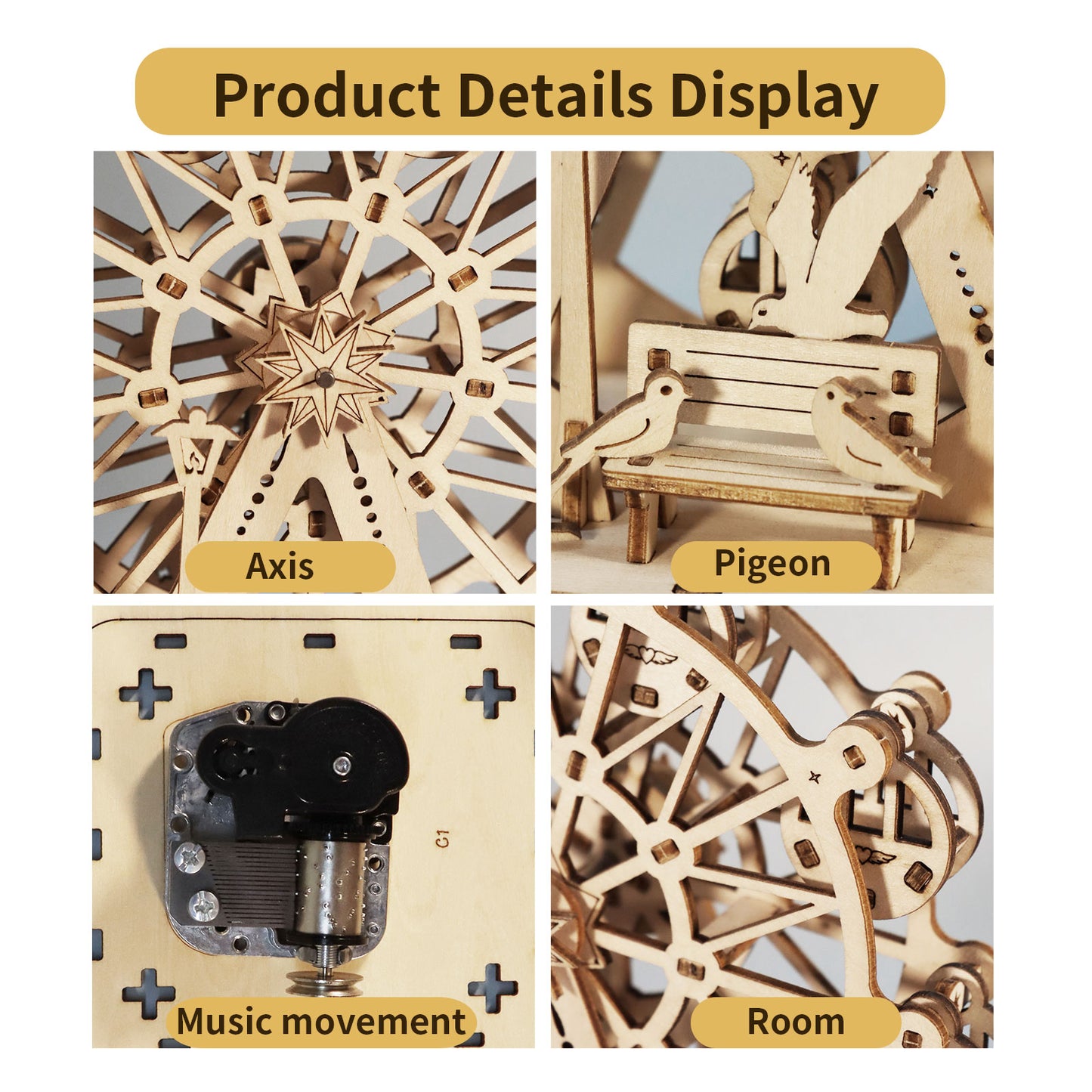 Sales Are Prohibited On The TEMU And SHEIN-MUSIC PARK 3D Wooden Puzzles Music Box Ferris Wheel DIY Crafts Handmade Model Kits For Women Birthday Gifts