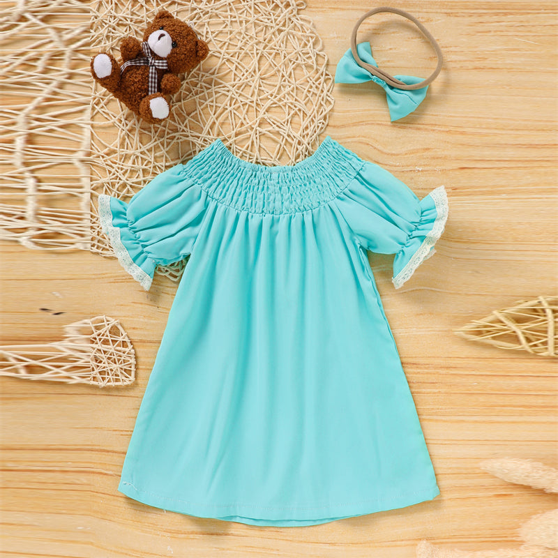 Toddler Girl's Bunny Dress Bow Headband Ruffle Sleeve Smocked Dress With Rabbit Embroidery For Summer