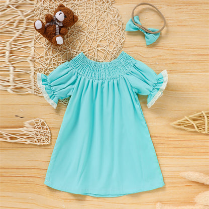 Toddler Girl's Bunny Dress Bow Headband Ruffle Sleeve Smocked Dress With Rabbit Embroidery For Summer