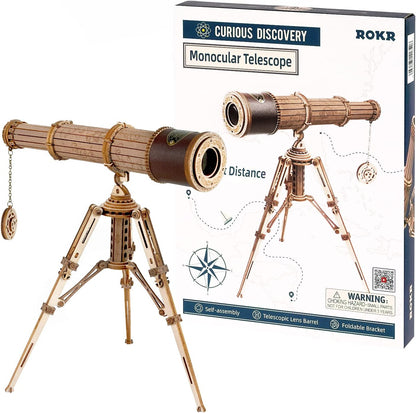 ROKR 3D Puzzles For Adults Wooden Telescope Building Model Kit With Tripod For Adults -3X Magnification Science Kit Gifts